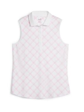 Puma Women's Cloudspun Plaid Sleeveless Golf Polo Small
